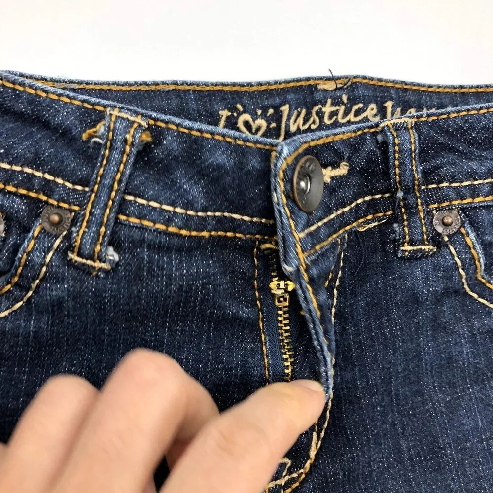 Justice Girls Size‎ 12 Capri Bermuda Jean Shorts Dark Wash Blue Flap Pocket